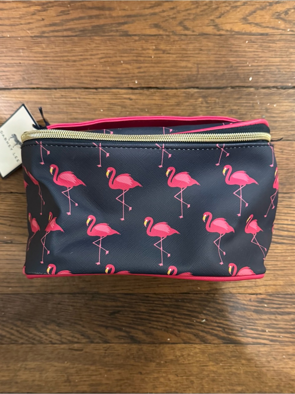 Dabney Lee Cosmetic Makeup Bag Flamingo Print Navy and Pink NWT